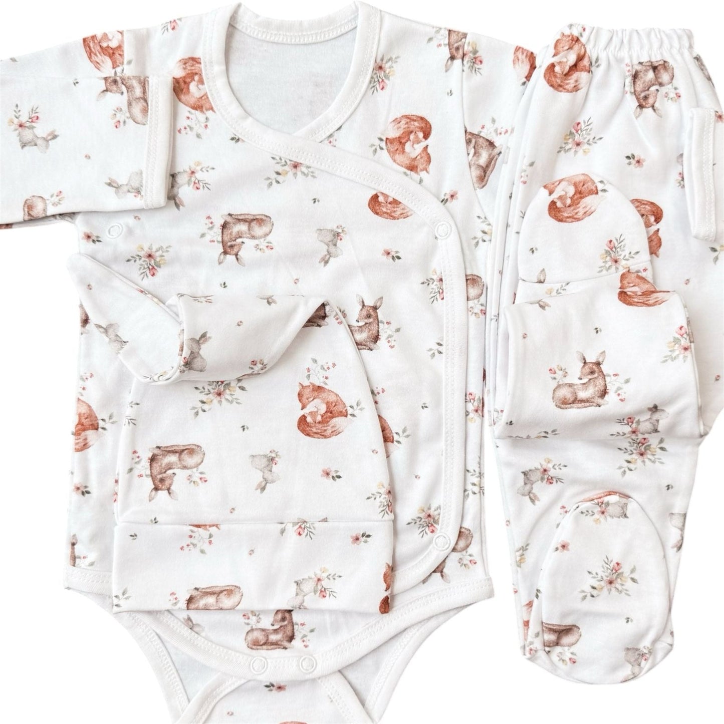 Premium - Ajuar Body Pima Floral 4 Piezas